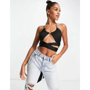 Missy Empire Exclusive Halterneck Cut Out Black Crop Top 8